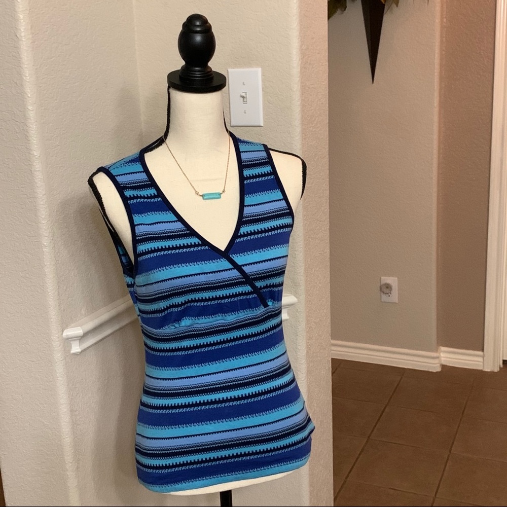 Blue Asphalt blue and turquoise striped tank top Size L